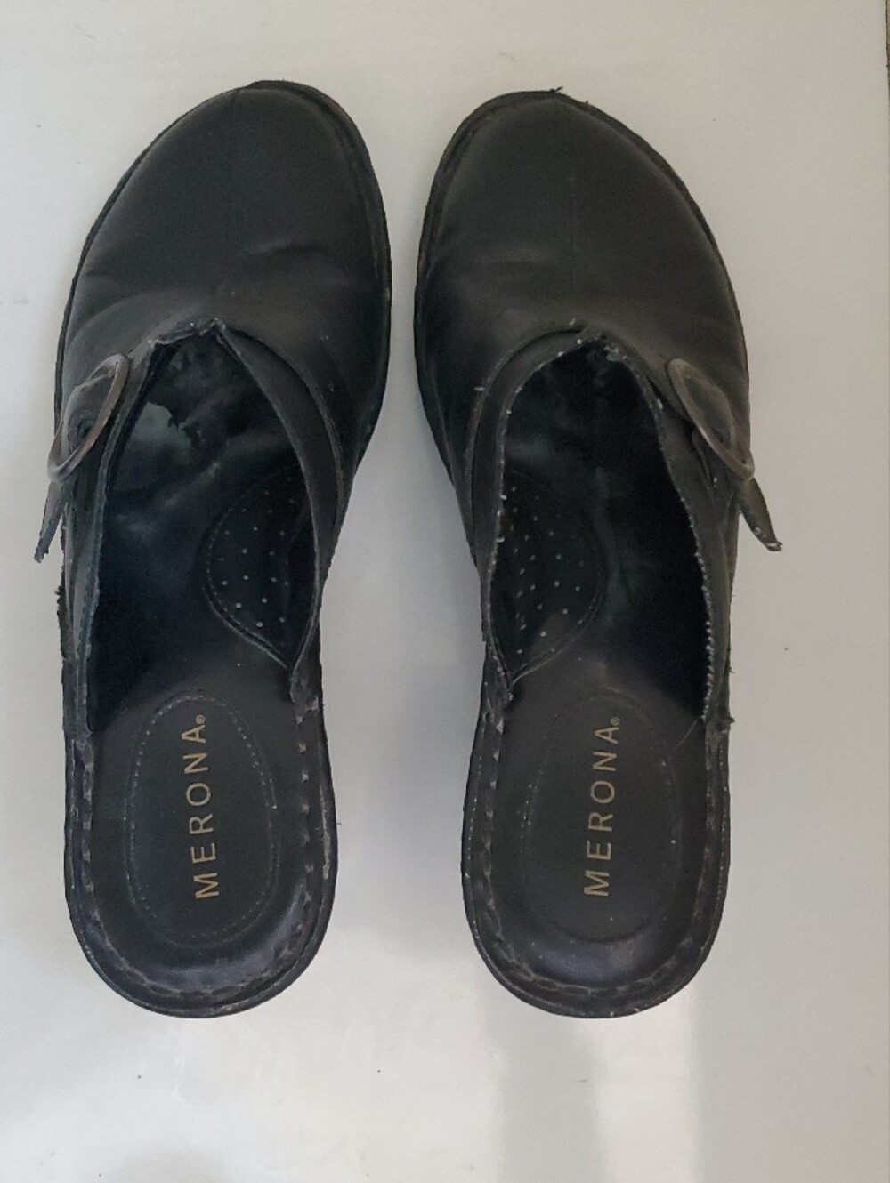 Black Leather High Heel Clogs with Buckle - Picture 11 of 11